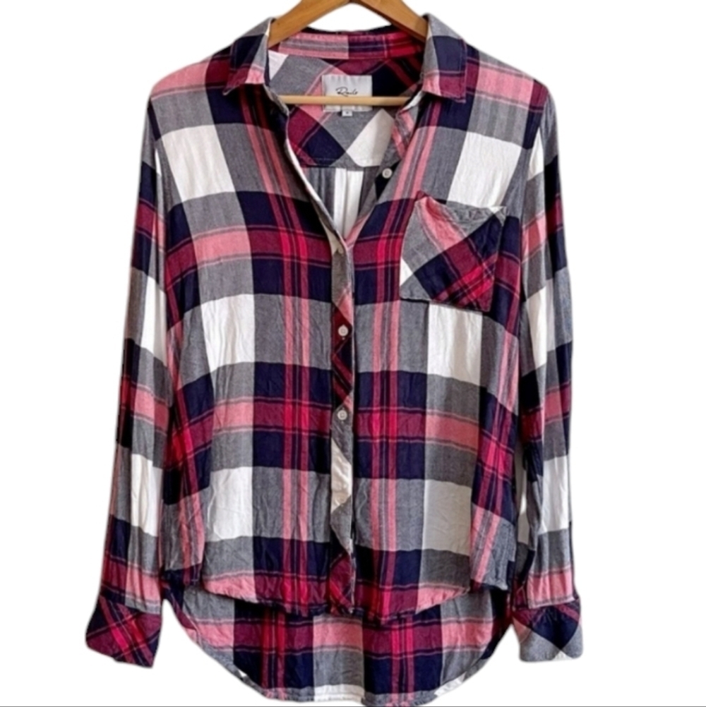 Rails Hunter White Blush Plaid Flannel Button Down Shirt Womens